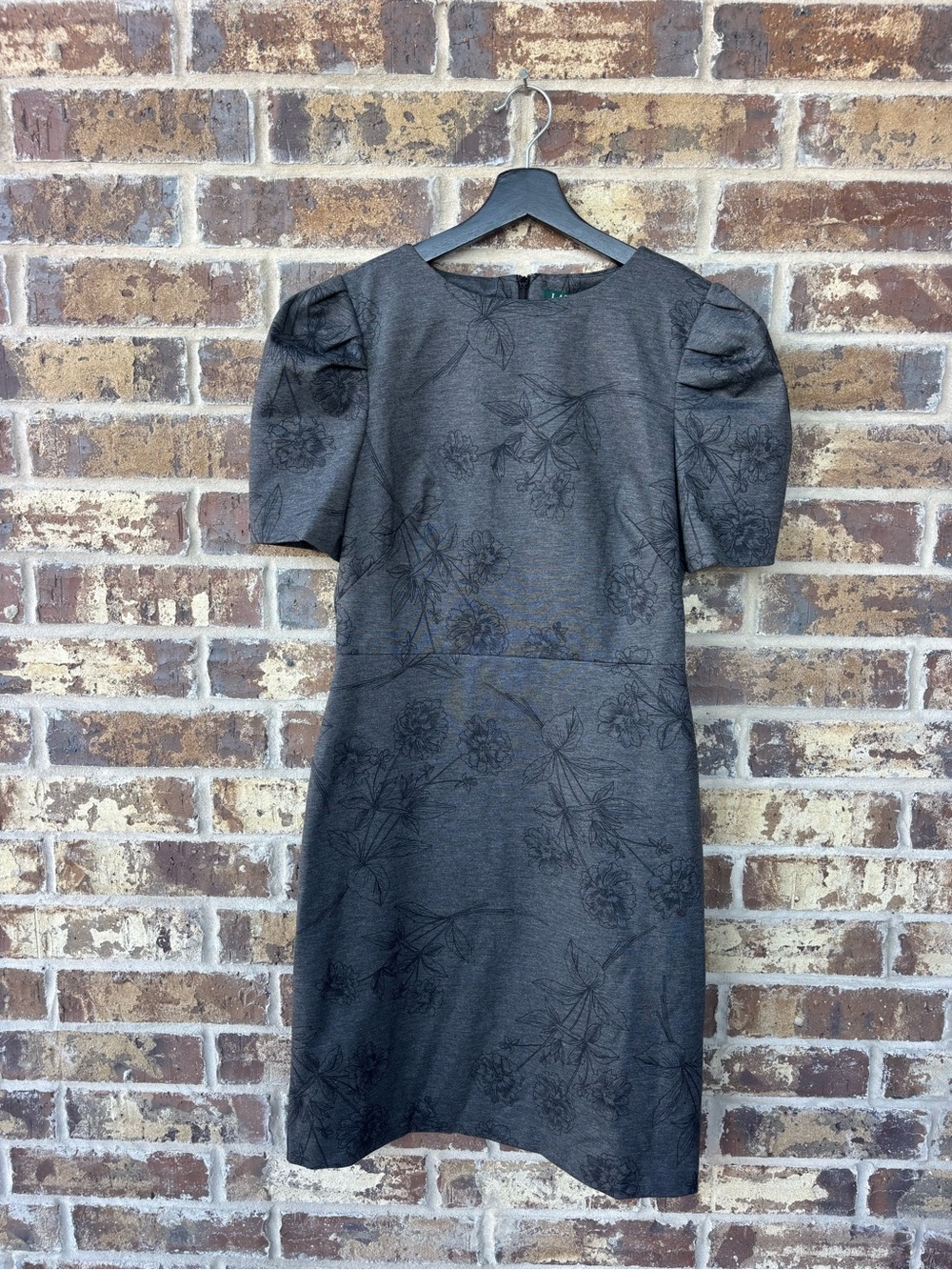 Lauren Ralph Lauren Floral Puff Sleeve Dress Gray Black Size 6